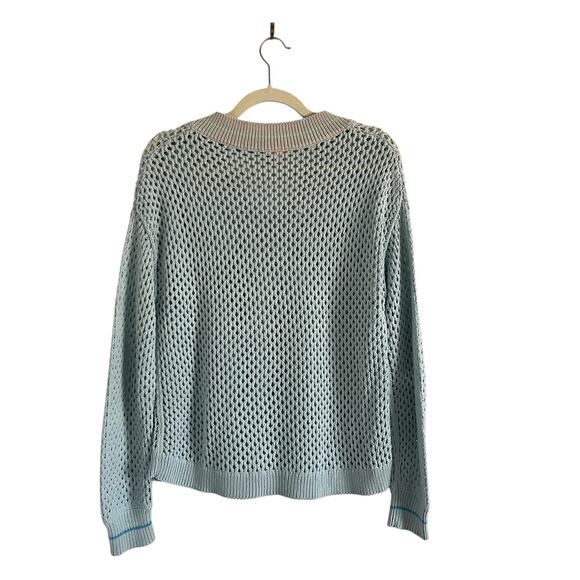 Lisa Todd open knit varsity sweater Blue Sz S Tennis Prep coastal chic pullover - Picture 4 of 9